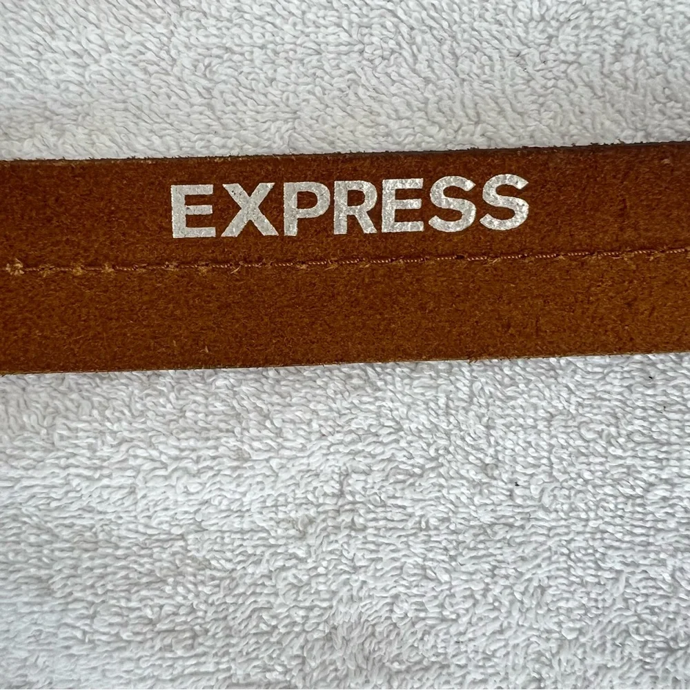 Vintage Express Brown Leather Belt Brass Buckle Mens Sz M Twisted